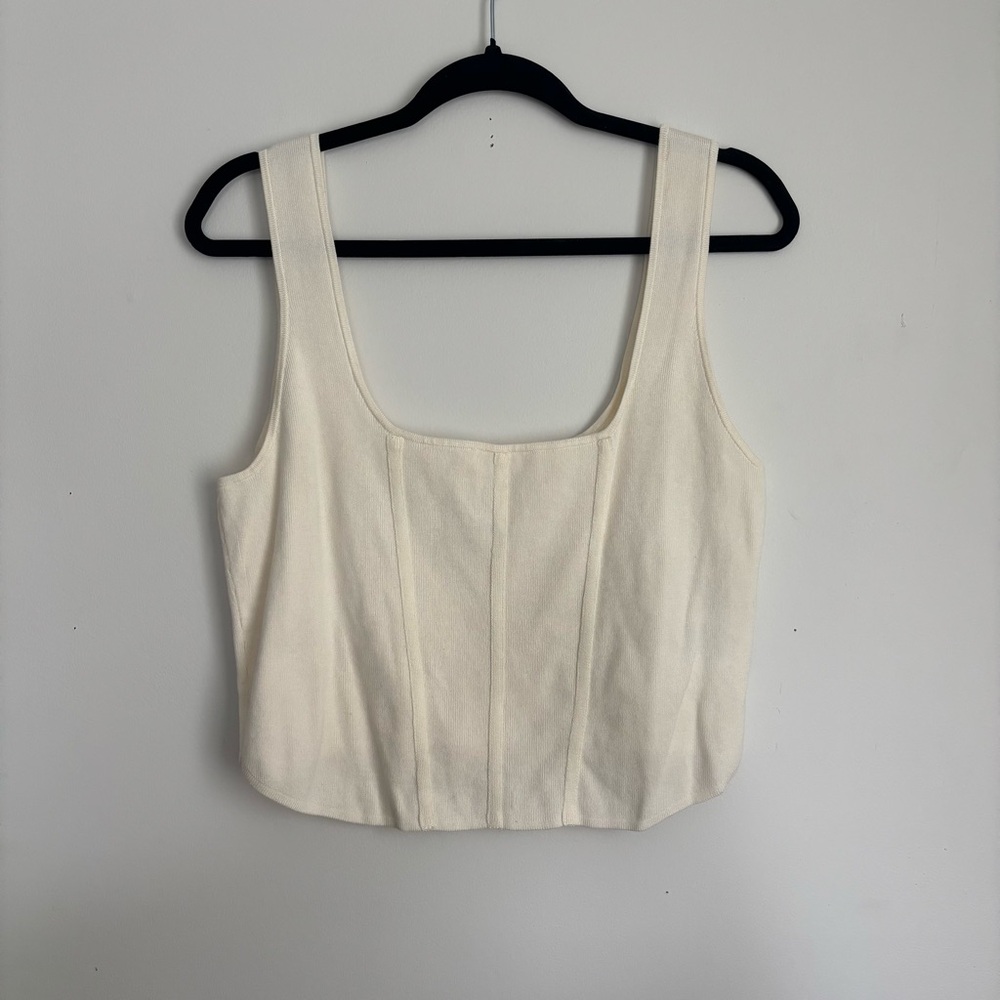 H&M Cream Structured Square-Neck Crop Top